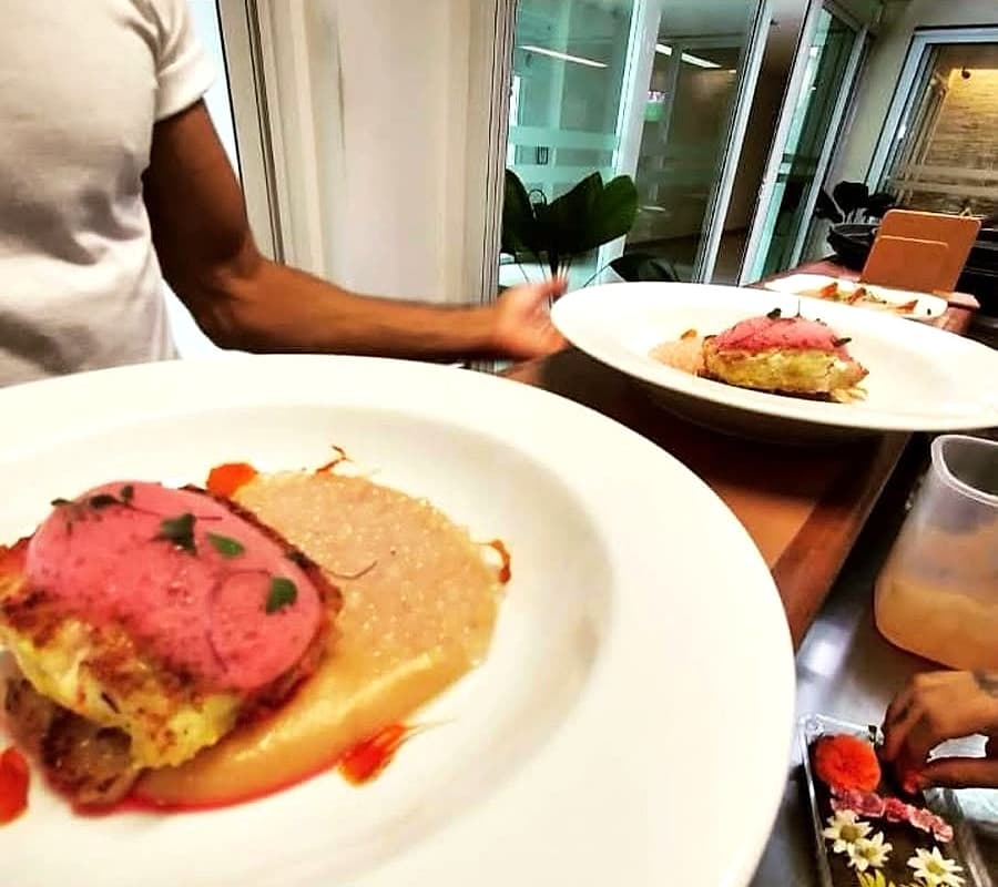 Dourado, espuma e sagu marinado