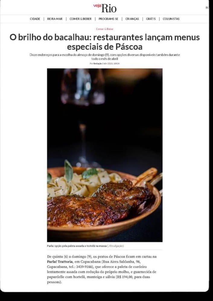 Veja Rio · Comer & Beber: Entre os menus especiais de Páscoa dos restaurantes do Rio.